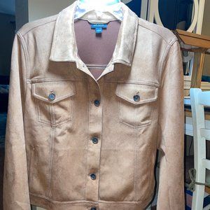 J. Jill Wearever Luxe Faux-Suede  Brown Button Front Jacket Size L